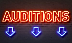 Red and Blue Auditions Neon Sign